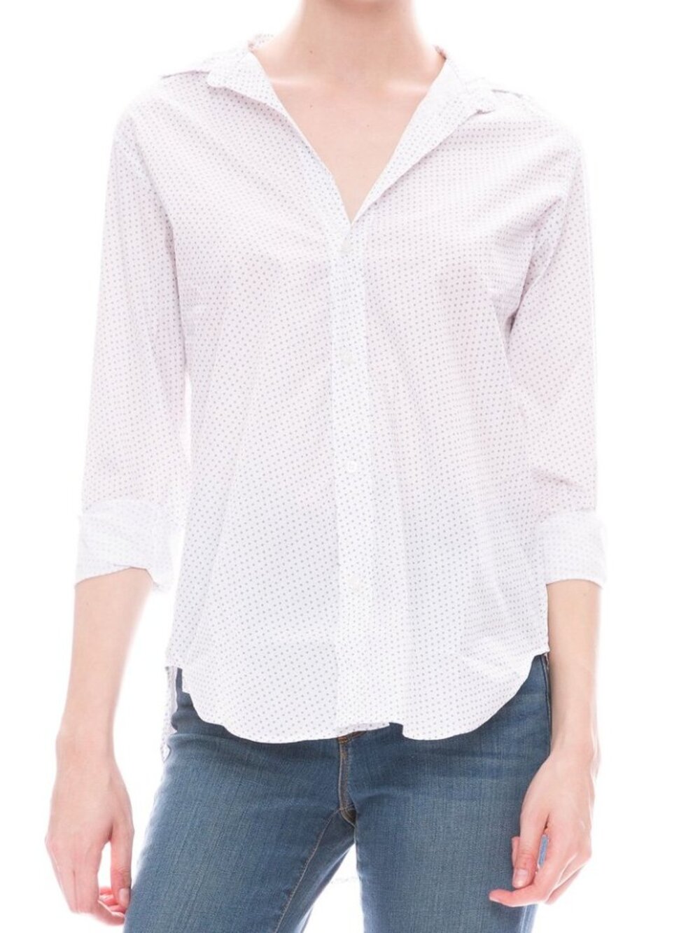 Frank & Eileen Frank Heart Print Button Down Shirt XS White Grey